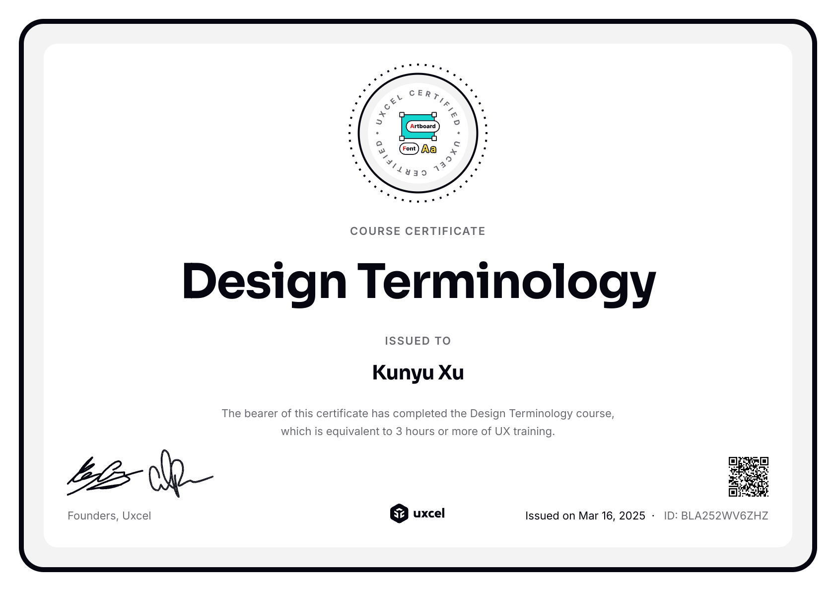 Kunyu Xu's certificate